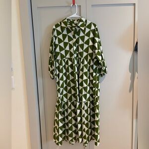 Anthropologie The Bettina Tiered Shirt Dress by Maeve Color: Moss Size: S